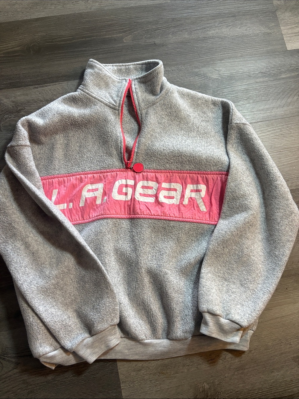 Vintage L.A. Gear Gray Fleece Half-Zip with Pink Chest Panel